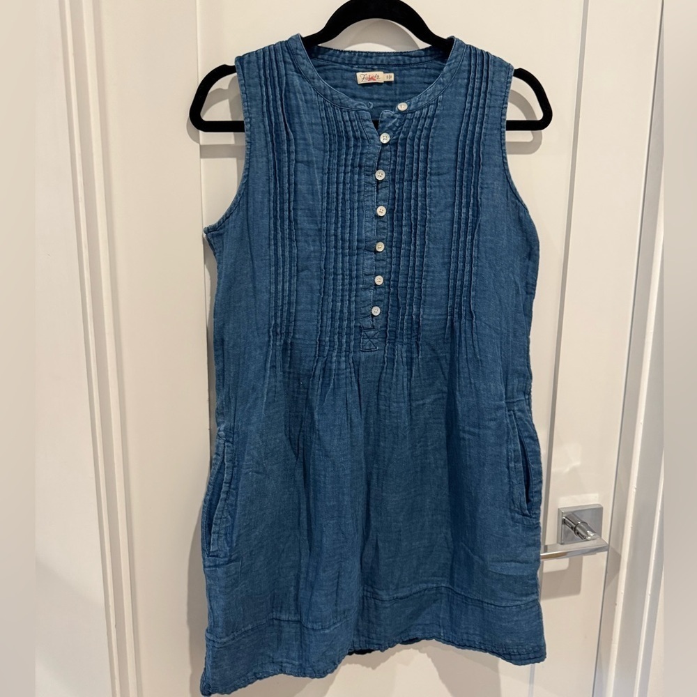 Faherty Isha Basketweave Dress Sleeveless 100% Linen Indigo Blue Womens S U bin - Picture 10 of 15